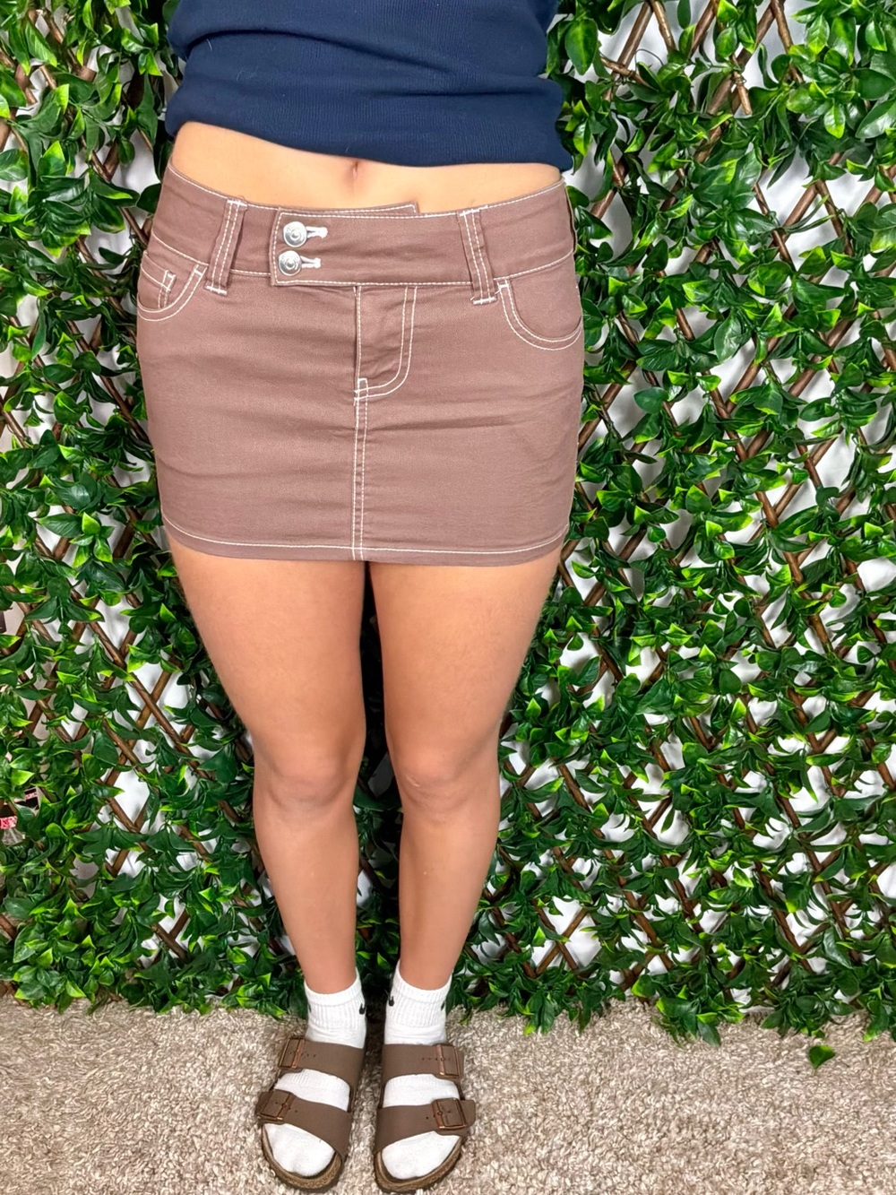 H&M Brown Contrast Stitch Mini Skirt Size 2